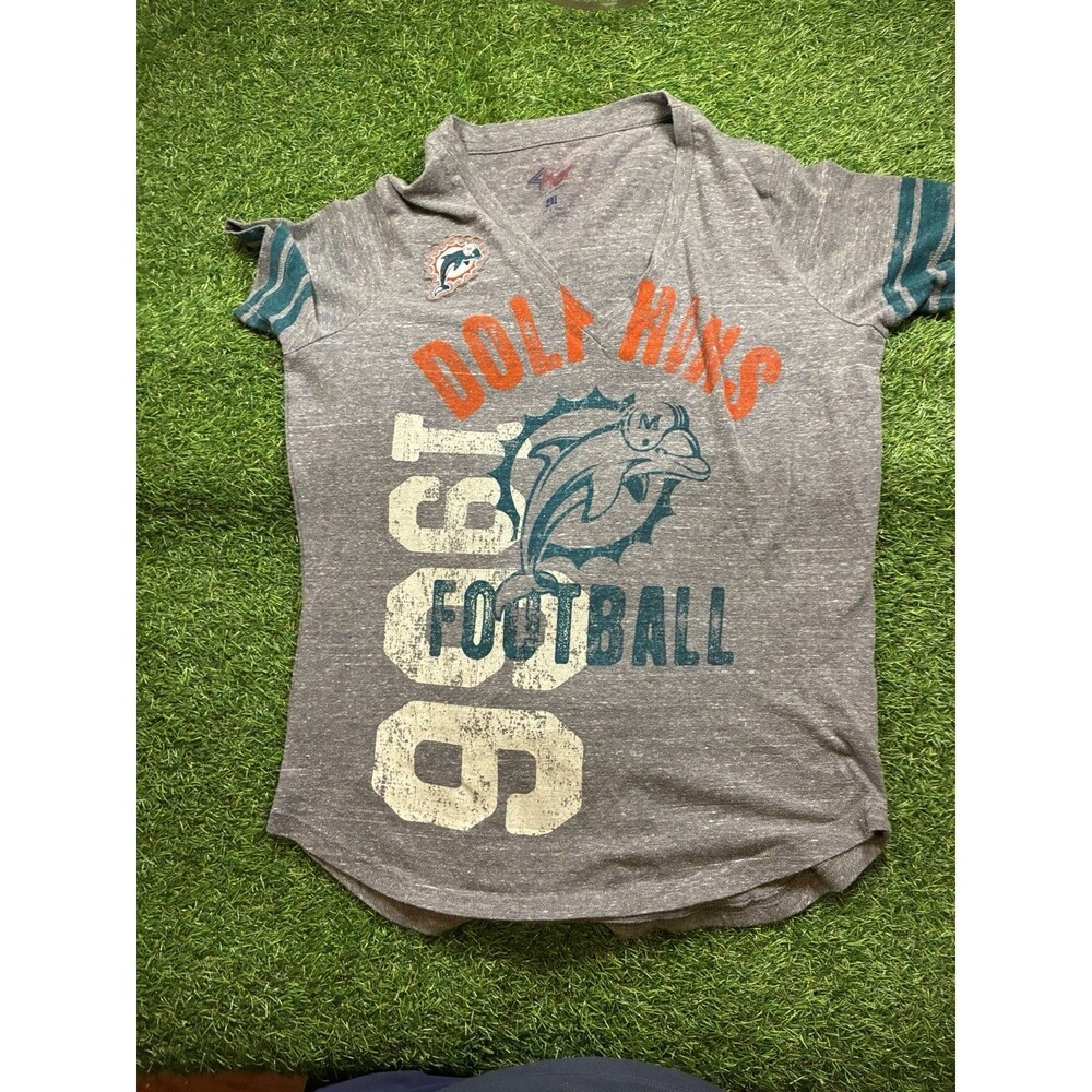 G III 4Her Carl Banks Miami Dolphins Football 1966 V Neck Tee Women